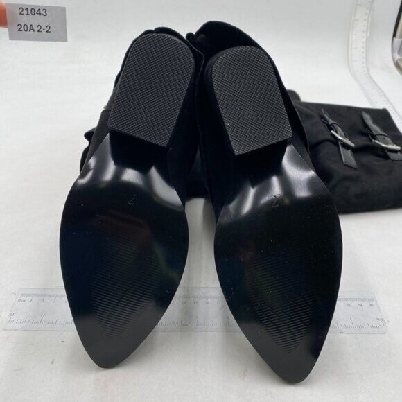 Fold Over Boots Knee High Chunky Block Heel Boots with Belts Black Shoes - Picture 6 of 7